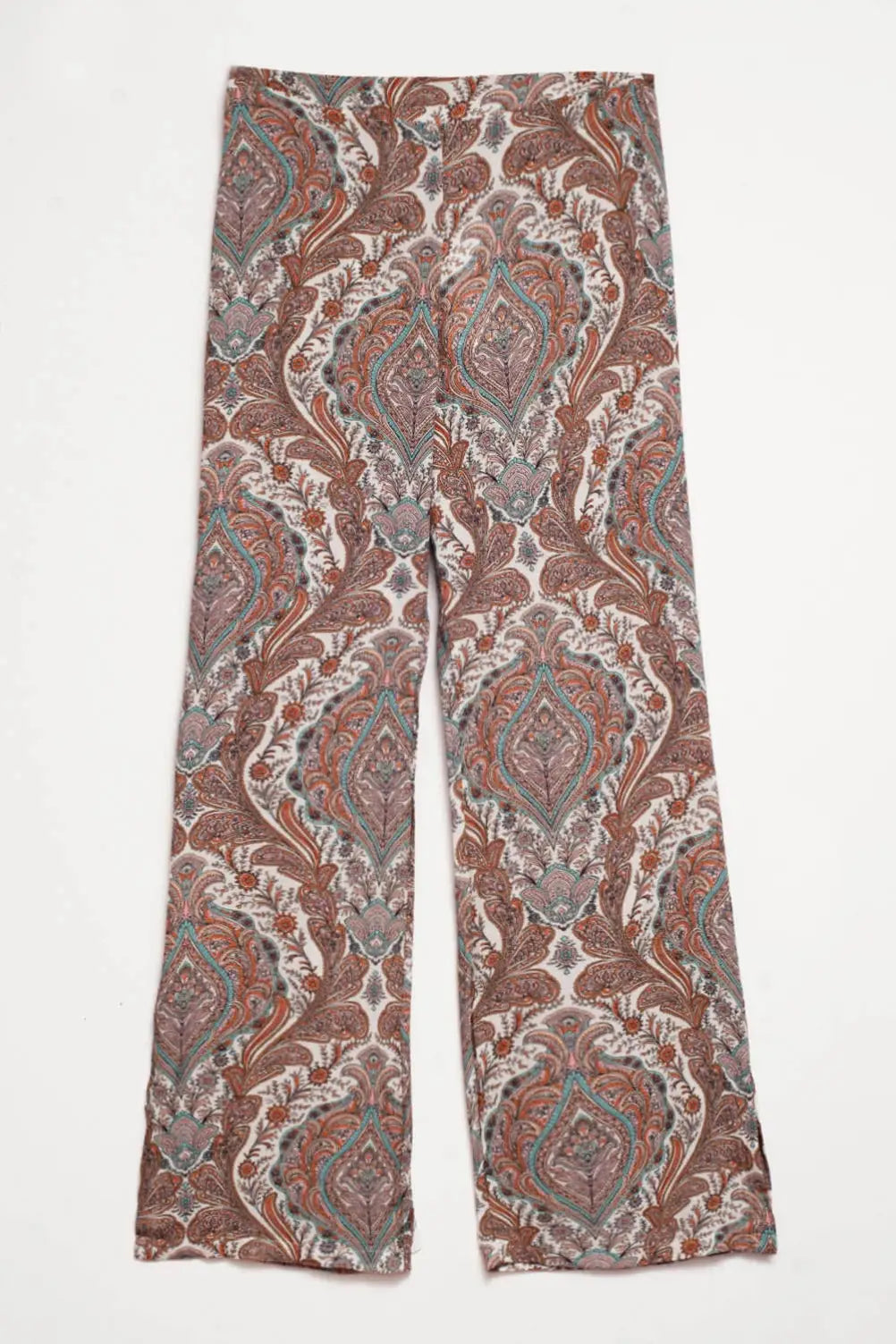 Wide leg pants in beige paisley print - Pants