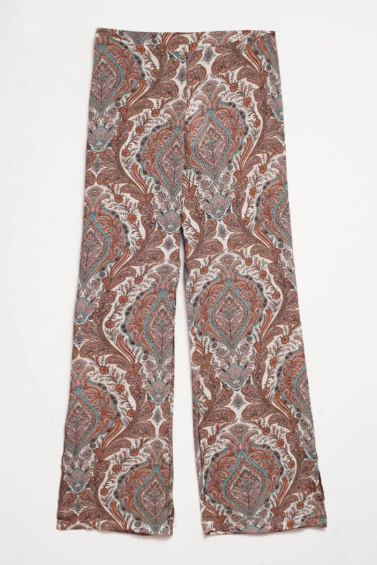 Wide leg pants in beige paisley print - Pants