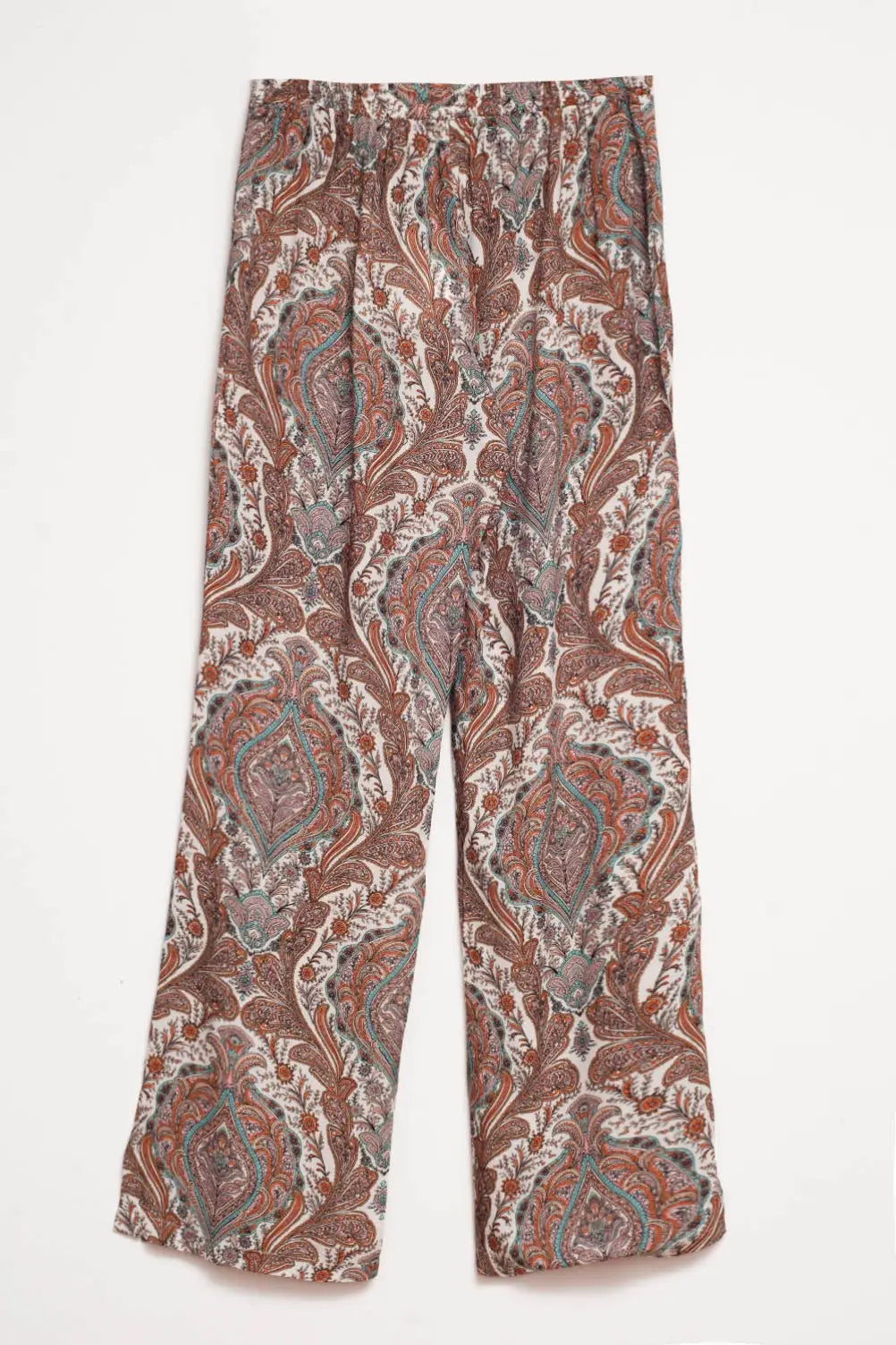Wide leg pants in beige paisley print - Pants