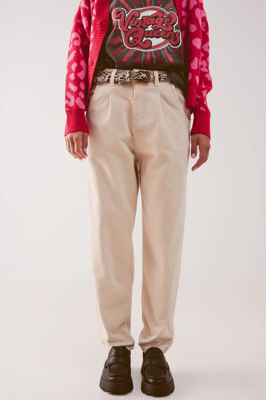 Wide cream corduroy pants with peg - Pants