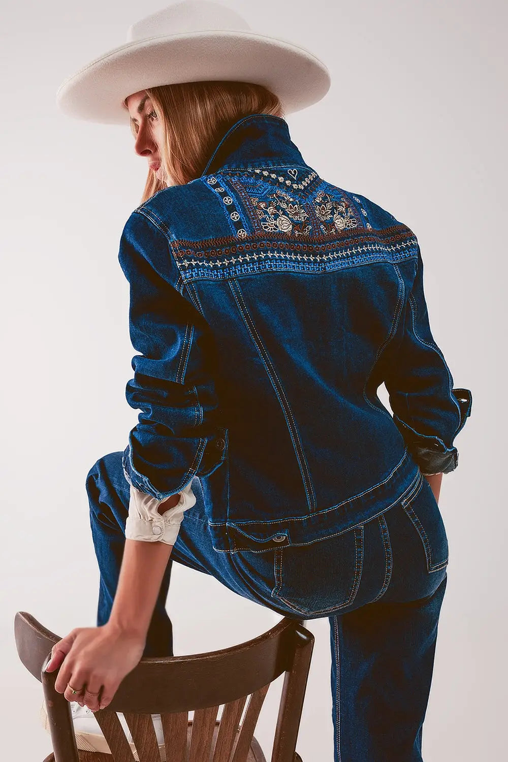 Embroided back denim jacket in dark blue - Jackets