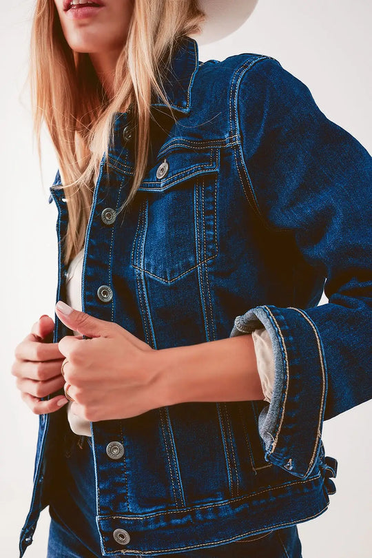 Embroided back denim jacket in dark blue - Jackets