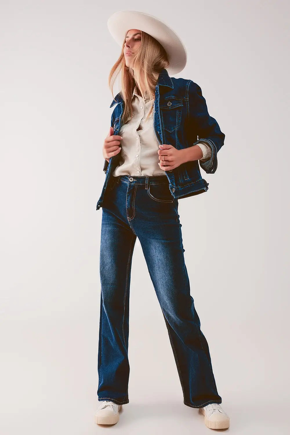 Embroided back denim jacket in dark blue - Jackets