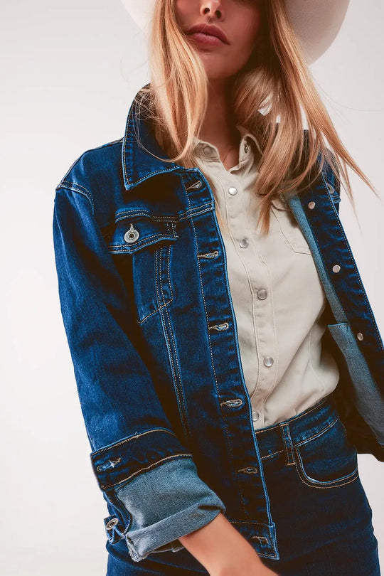Embroided back denim jacket in dark blue - Jackets