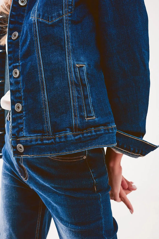Embroided back denim jacket in dark blue - Jackets