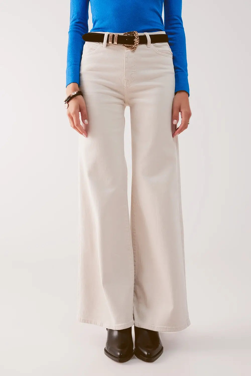 Cotton blend wide leg jeans in beige - Colored Jeans