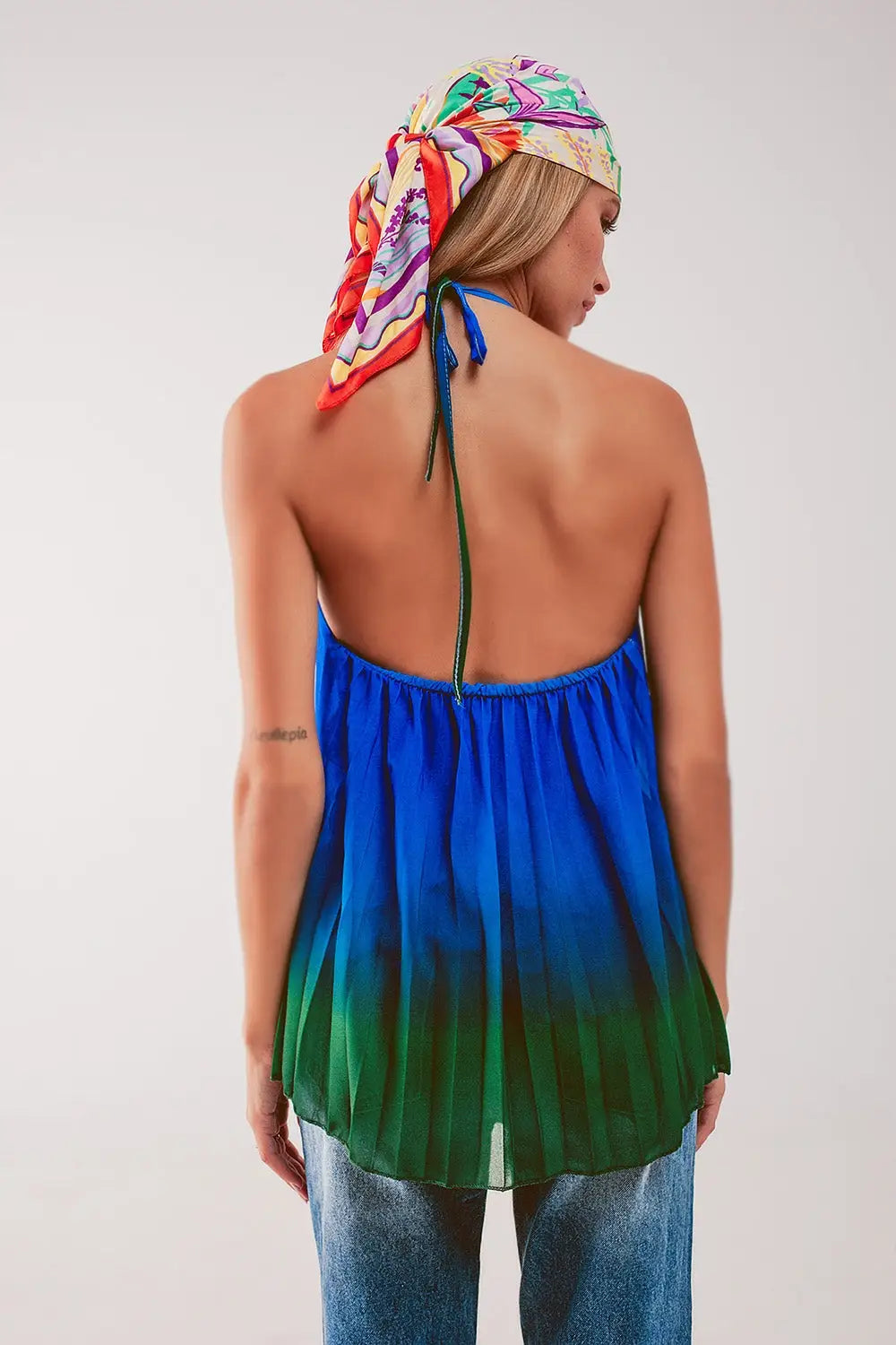 High neck pleat top in blue ombre - BLUE / ONE - Tops