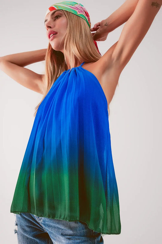 High neck pleat top in blue ombre - BLUE / ONE - Tops