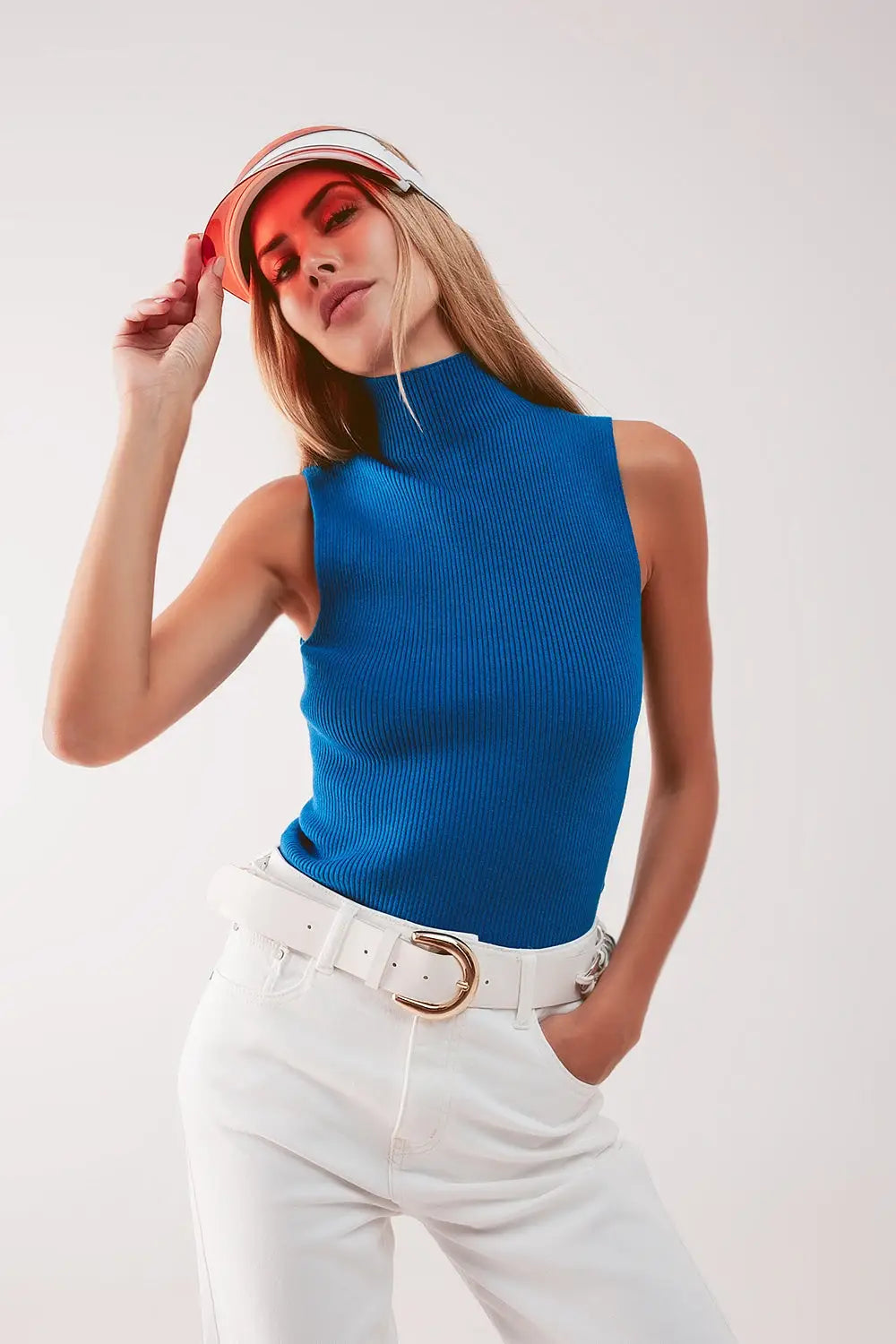 Knitted high neck top in blue - Sweaters