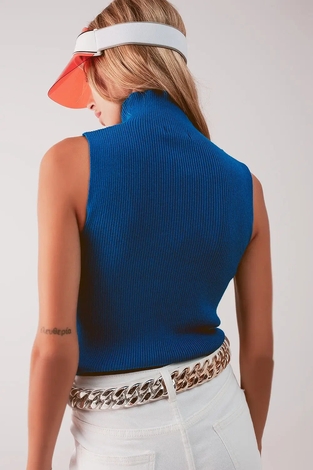 Knitted high neck top in blue - Sweaters