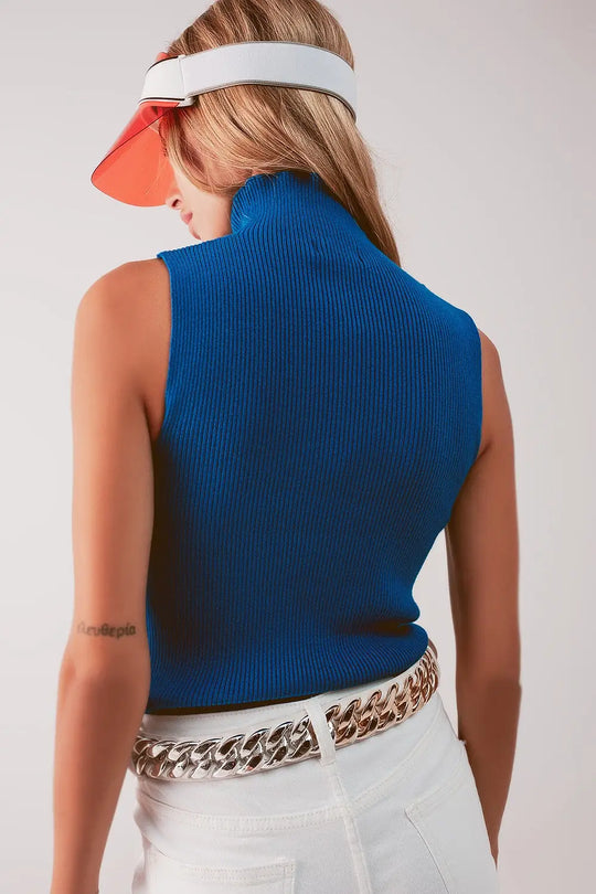 Knitted high neck top in blue - Sweaters