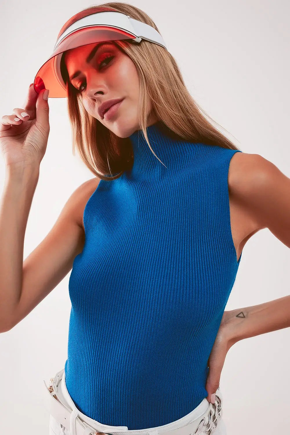 Knitted high neck top in blue - Sweaters