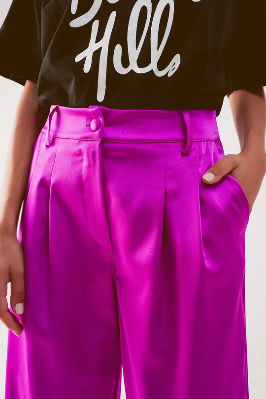 Palazzo pleated pants in fuchsia - Pants