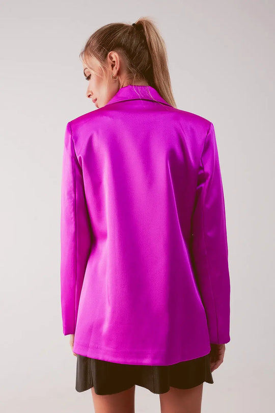 Satin double breasted suit blazer in fuchsia - Jackets