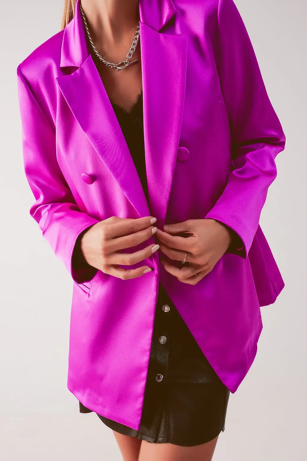 Satin double breasted suit blazer in fuchsia - Jackets