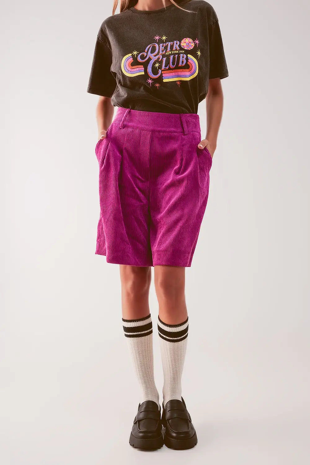 Longline short in fuchsia cord - Pants