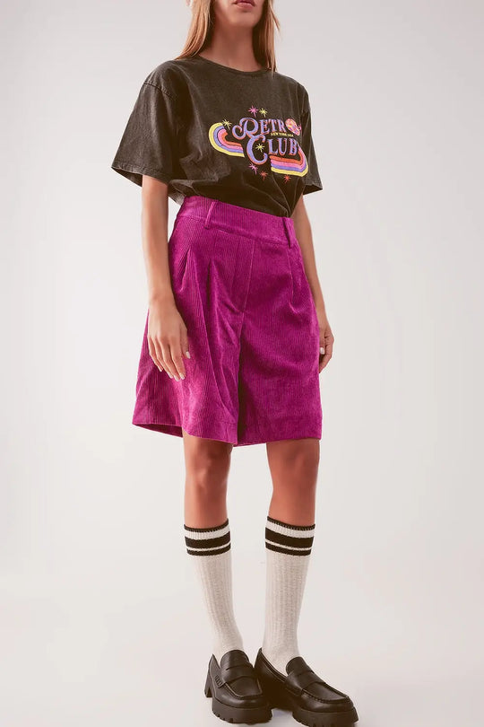 Longline short in fuchsia cord - Pants