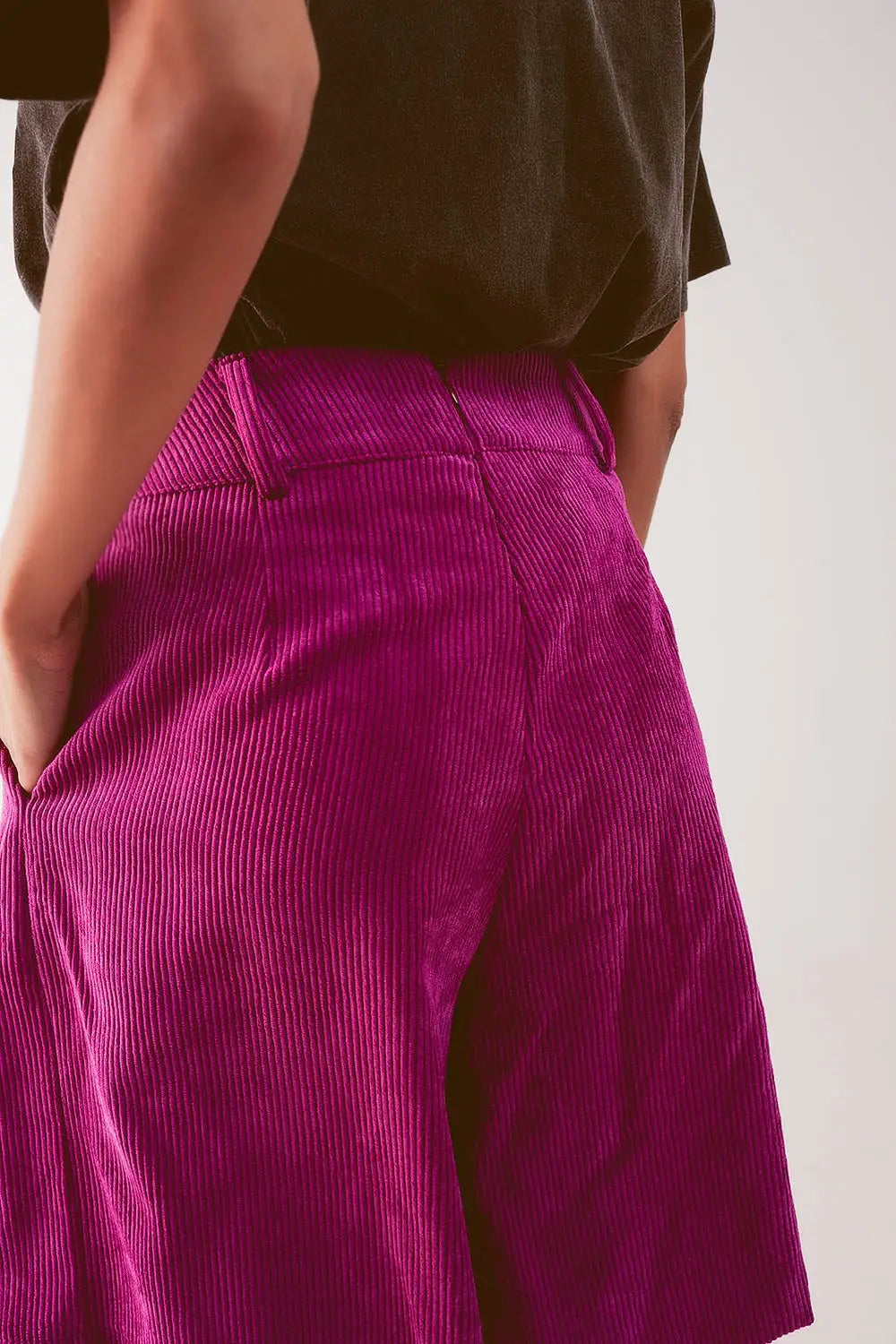 Longline short in fuchsia cord - Pants