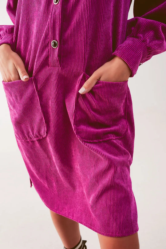 Cord mini shirt dress in fuchsia - Dresses