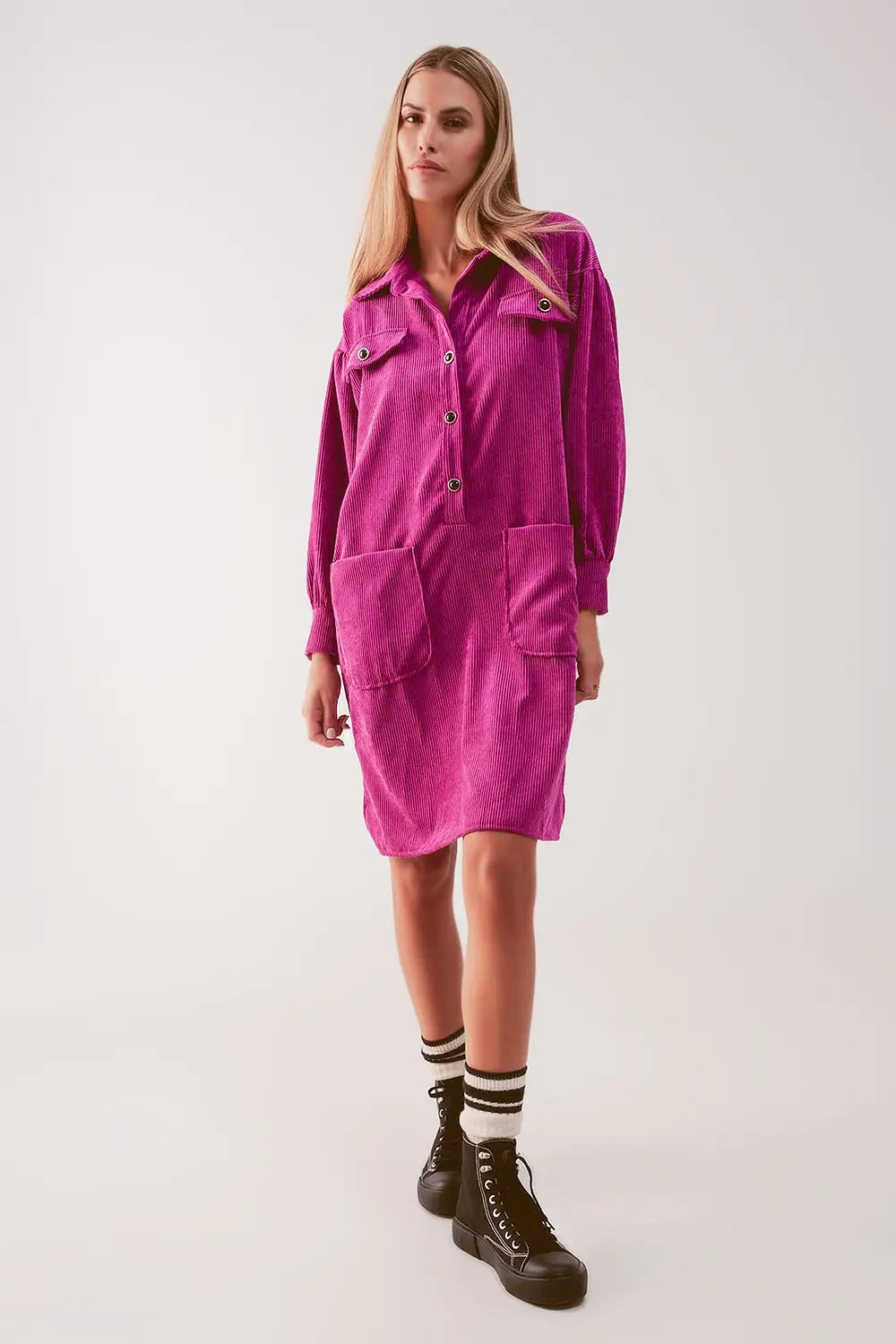 Cord mini shirt dress in fuchsia - Dresses