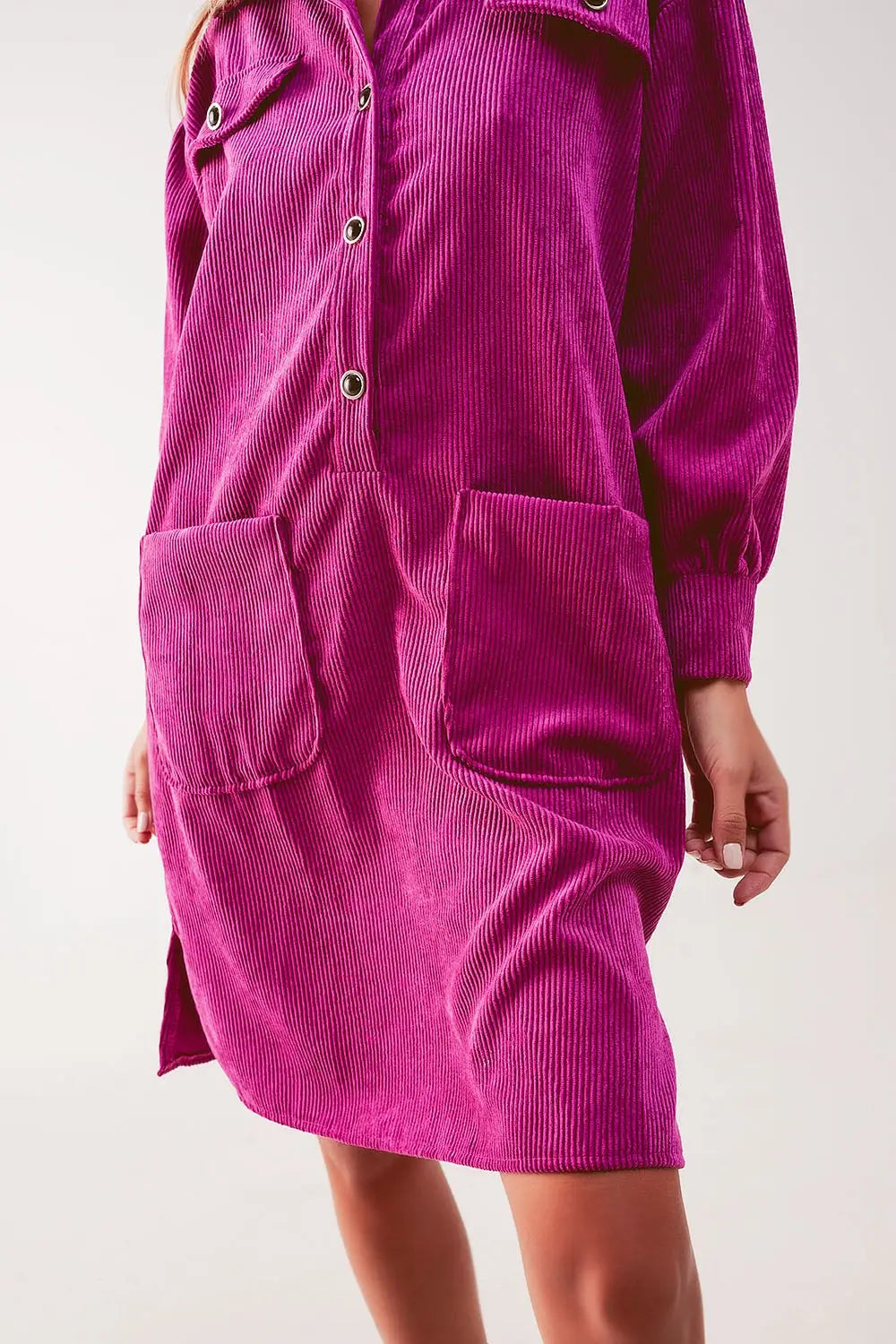 Cord mini shirt dress in fuchsia - Dresses