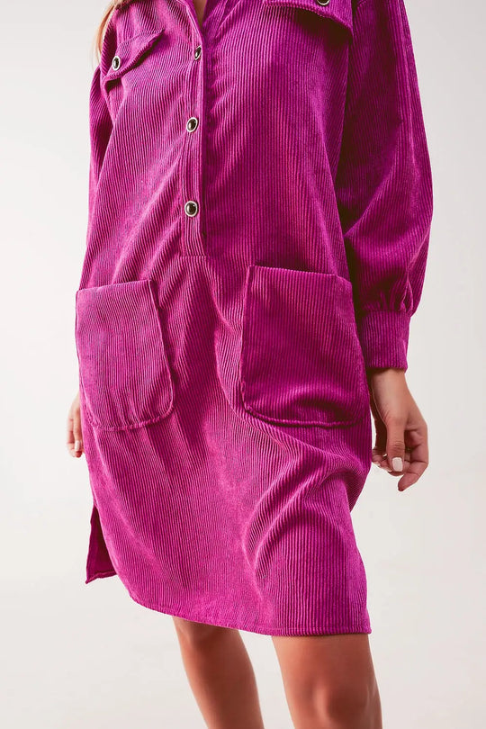 Cord mini shirt dress in fuchsia - Dresses
