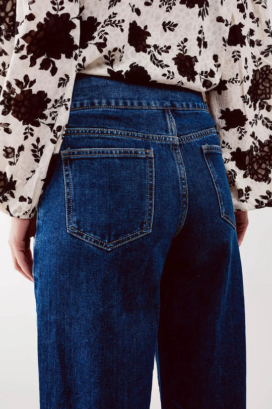 Button front jean in mid blue