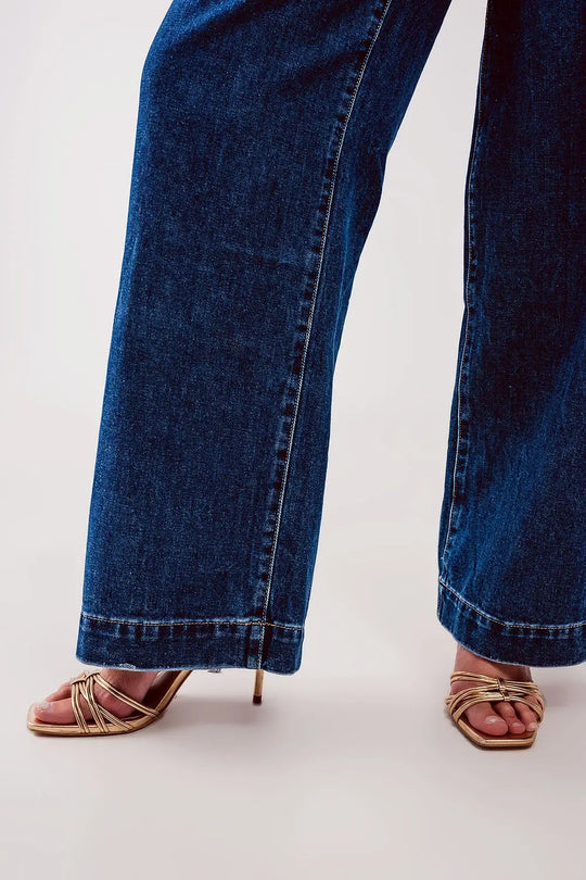 Button front jean in mid blue