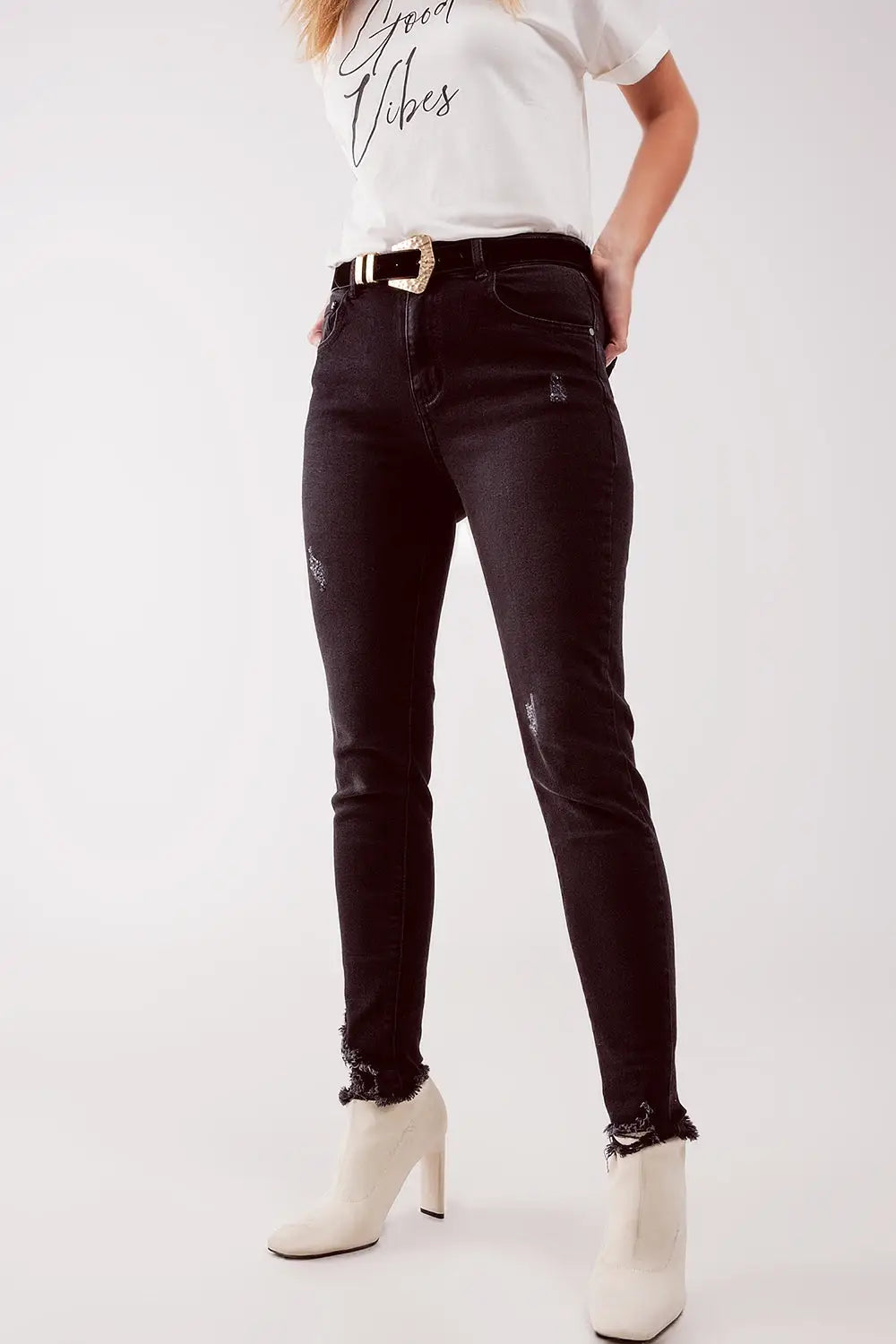 High waist ripped skinny jeans in black - Colored Jeans