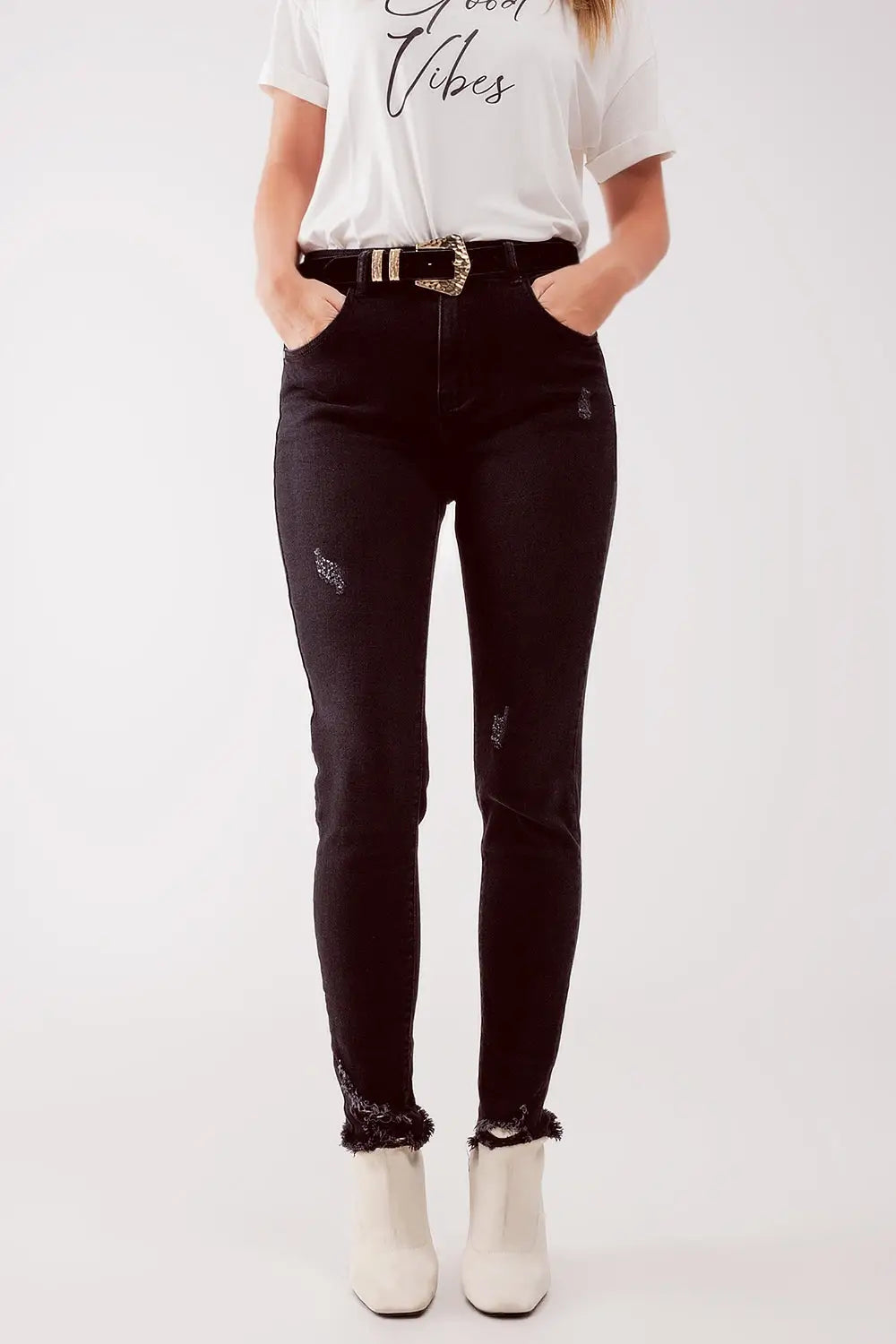 High waist ripped skinny jeans in black - Colored Jeans