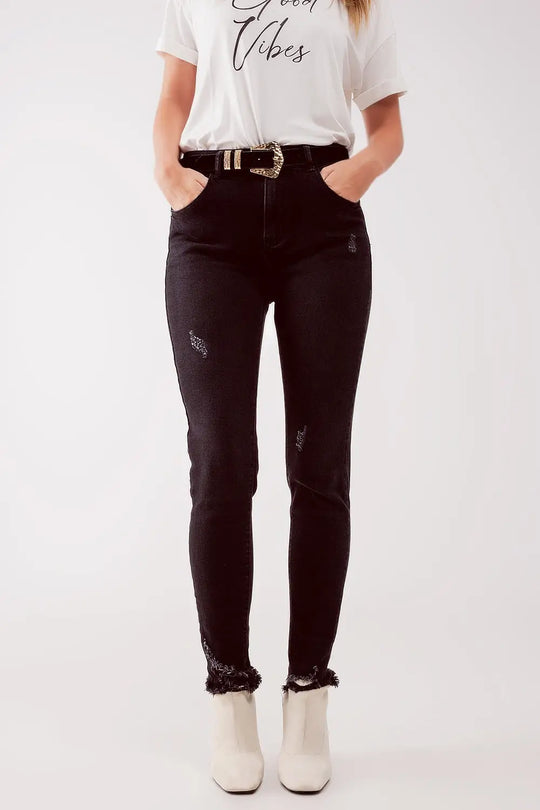 High waist ripped skinny jeans in black - Colored Jeans