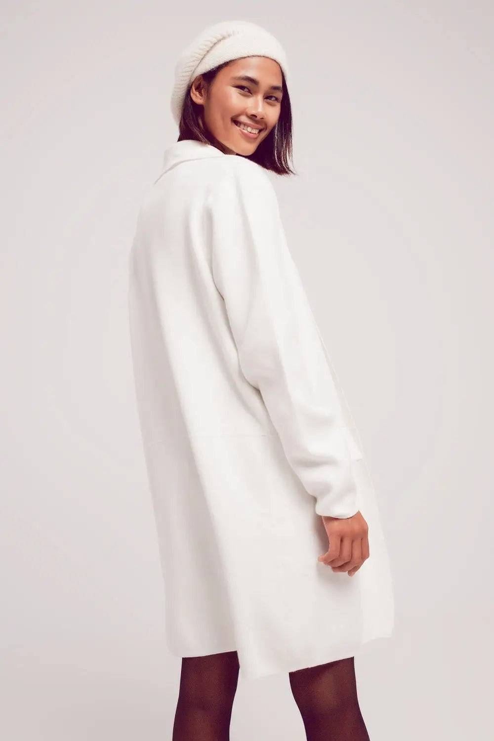 oversized collar maxi cardigan in cream - CREAM / ONE - Jackets Cardigans