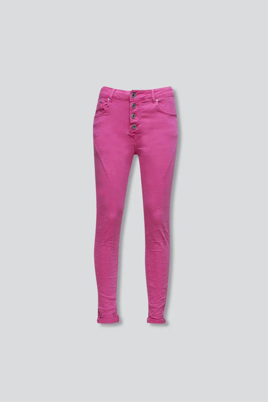 Exposed buttons skinny jeans in fuchsia - Colored Jeans