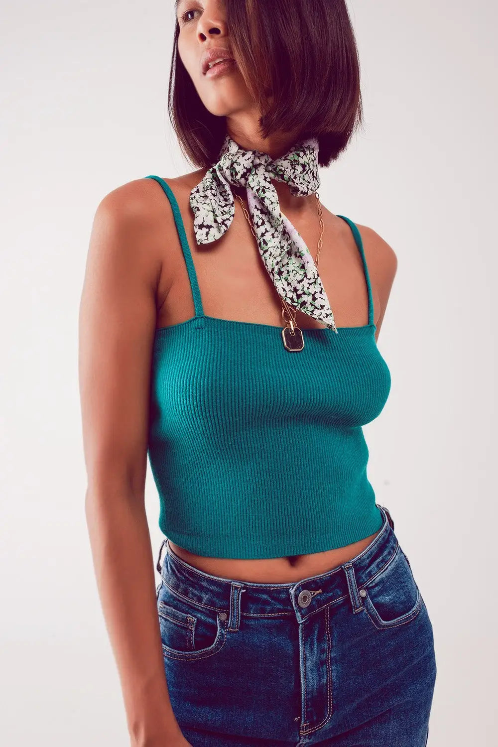 Knitted clean ribbed tank top in green - Tops Sweaters