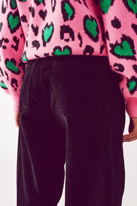 High rise slouchy mom pants in black cord - Pants