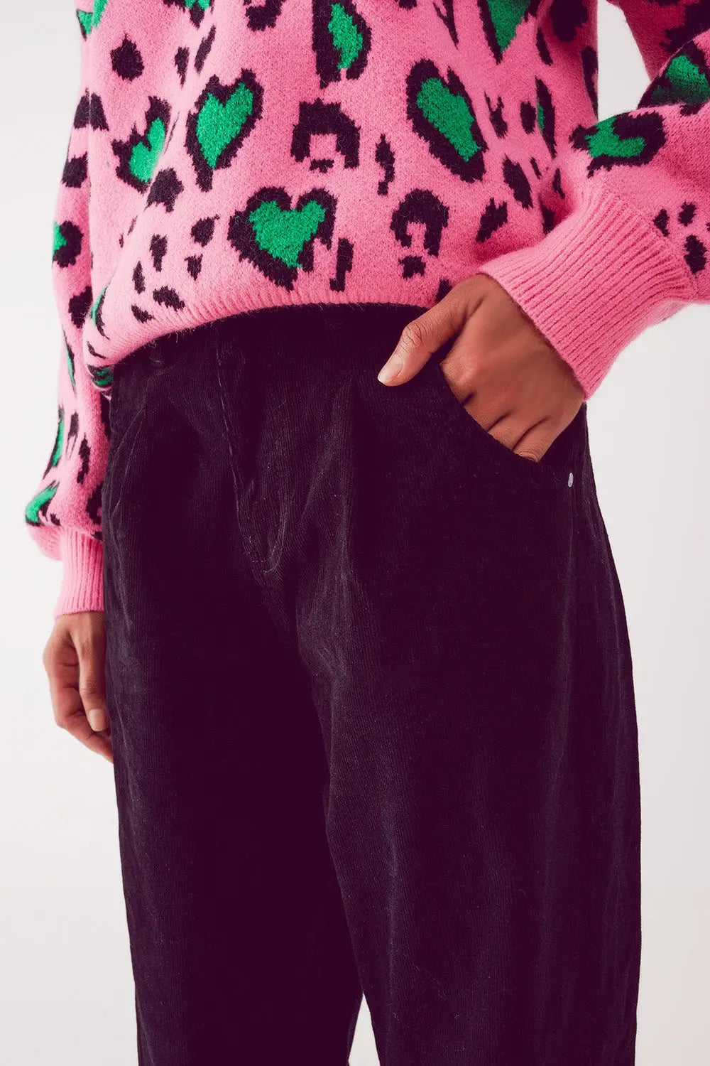 High rise slouchy mom pants in black cord - Pants