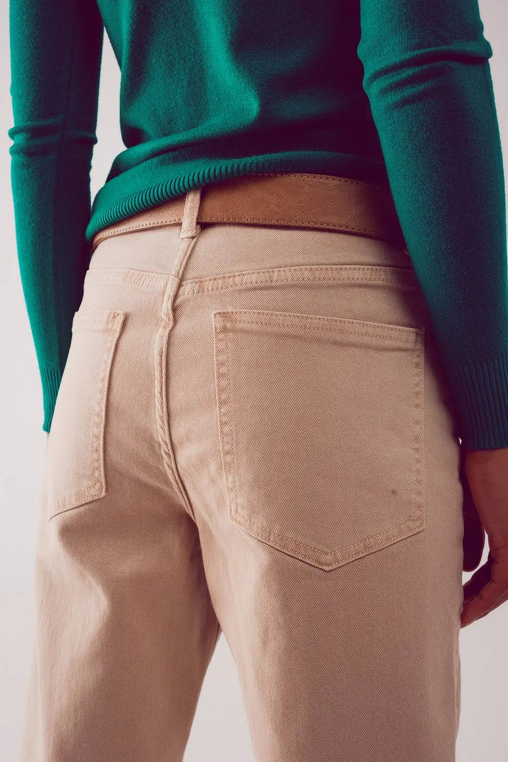 Cotton mid rise slouchy jean in BEIGE - Colored Jeans