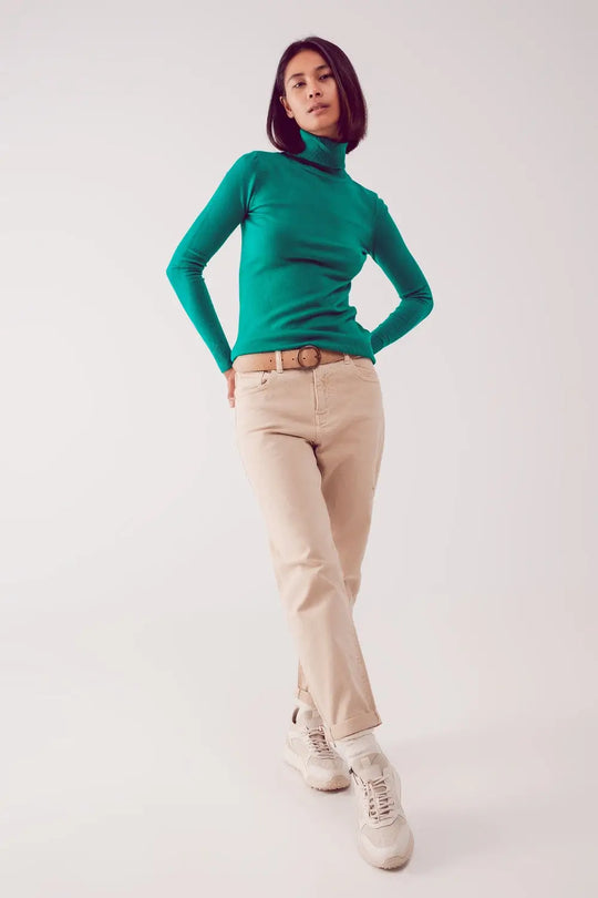Cotton mid rise slouchy jean in BEIGE - Colored Jeans