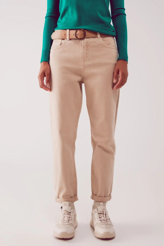 Cotton mid rise slouchy jean in BEIGE - Colored Jeans