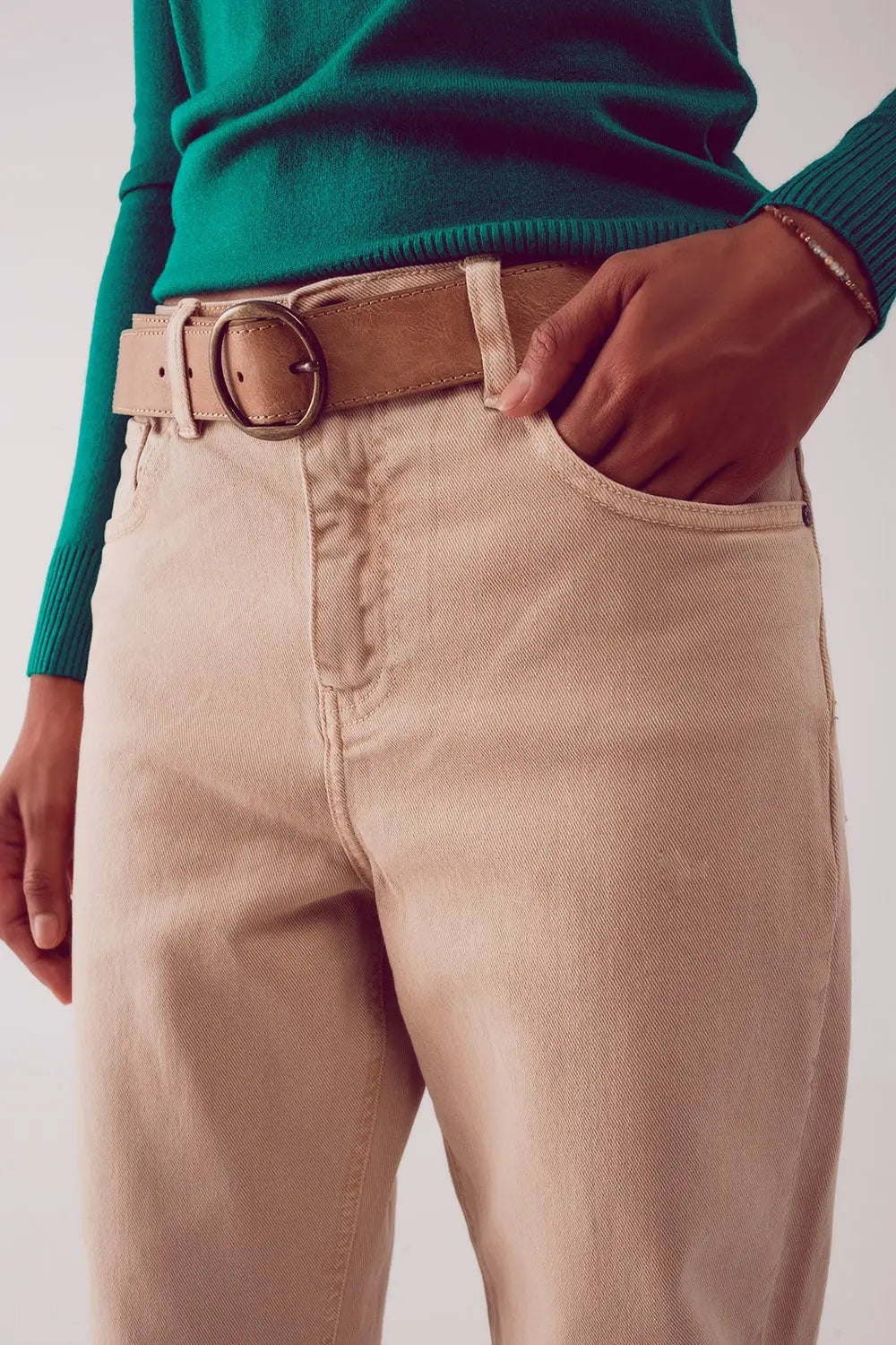 Cotton mid rise slouchy jean in BEIGE - Colored Jeans