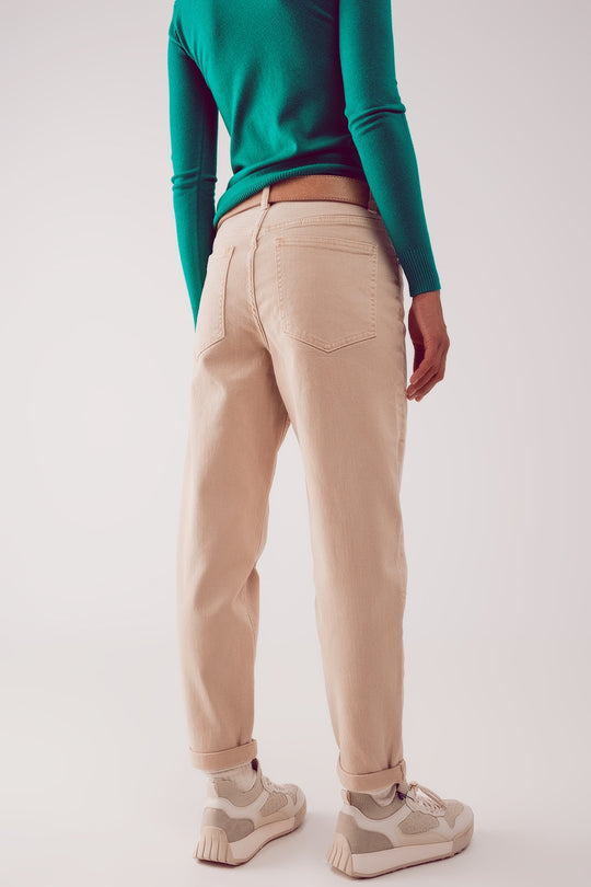 Cotton mid rise slouchy jean in BEIGE