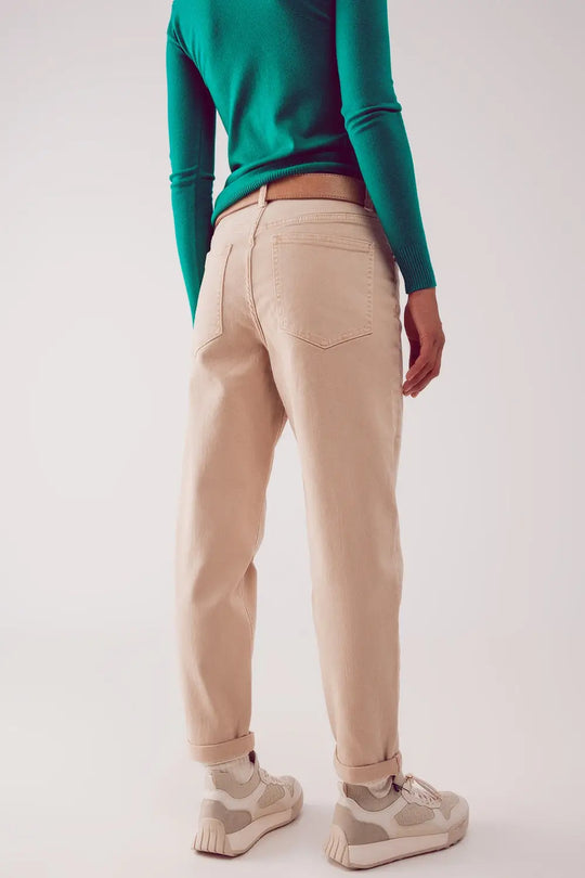 Cotton mid rise slouchy jean in BEIGE - Colored Jeans