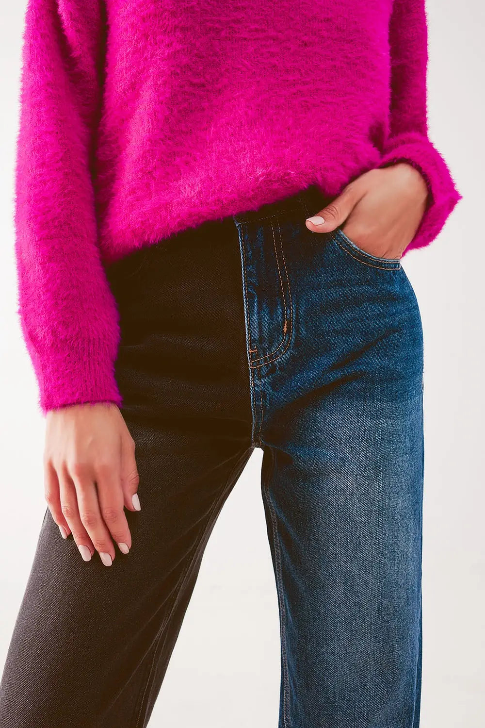 Straight leg color block jeans