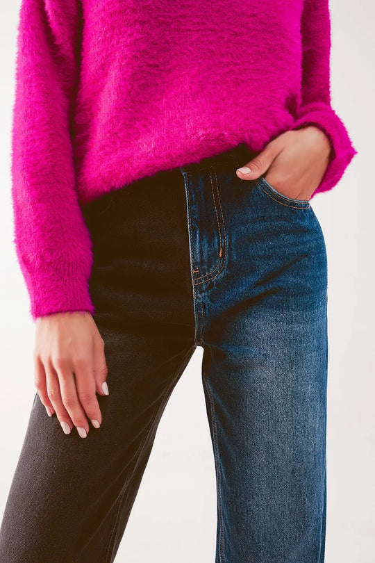 Straight leg color block jeans