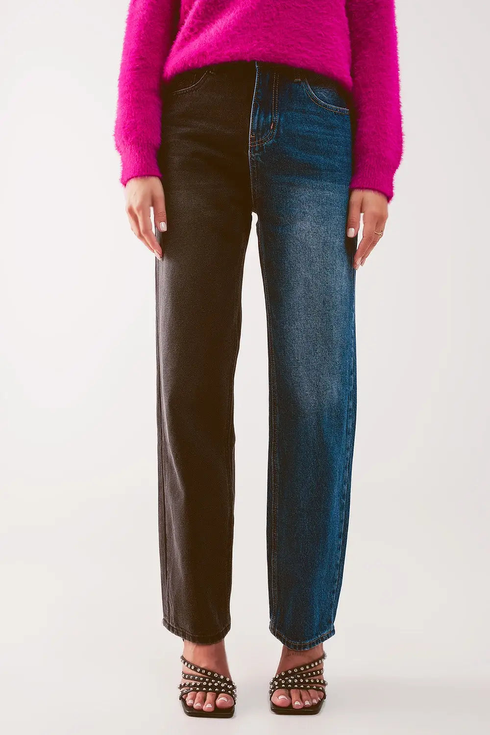 Straight leg color block jeans