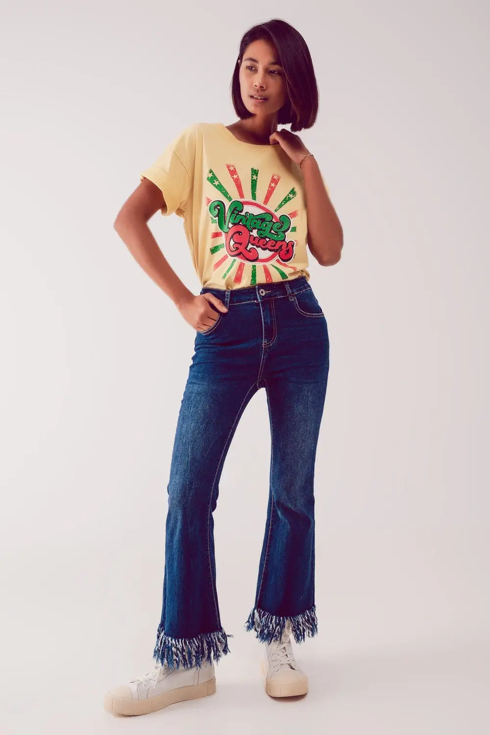 Relaxed t shirt with yellow Vintage Queens graphic print - YELLOW / ONE - T-Shirts