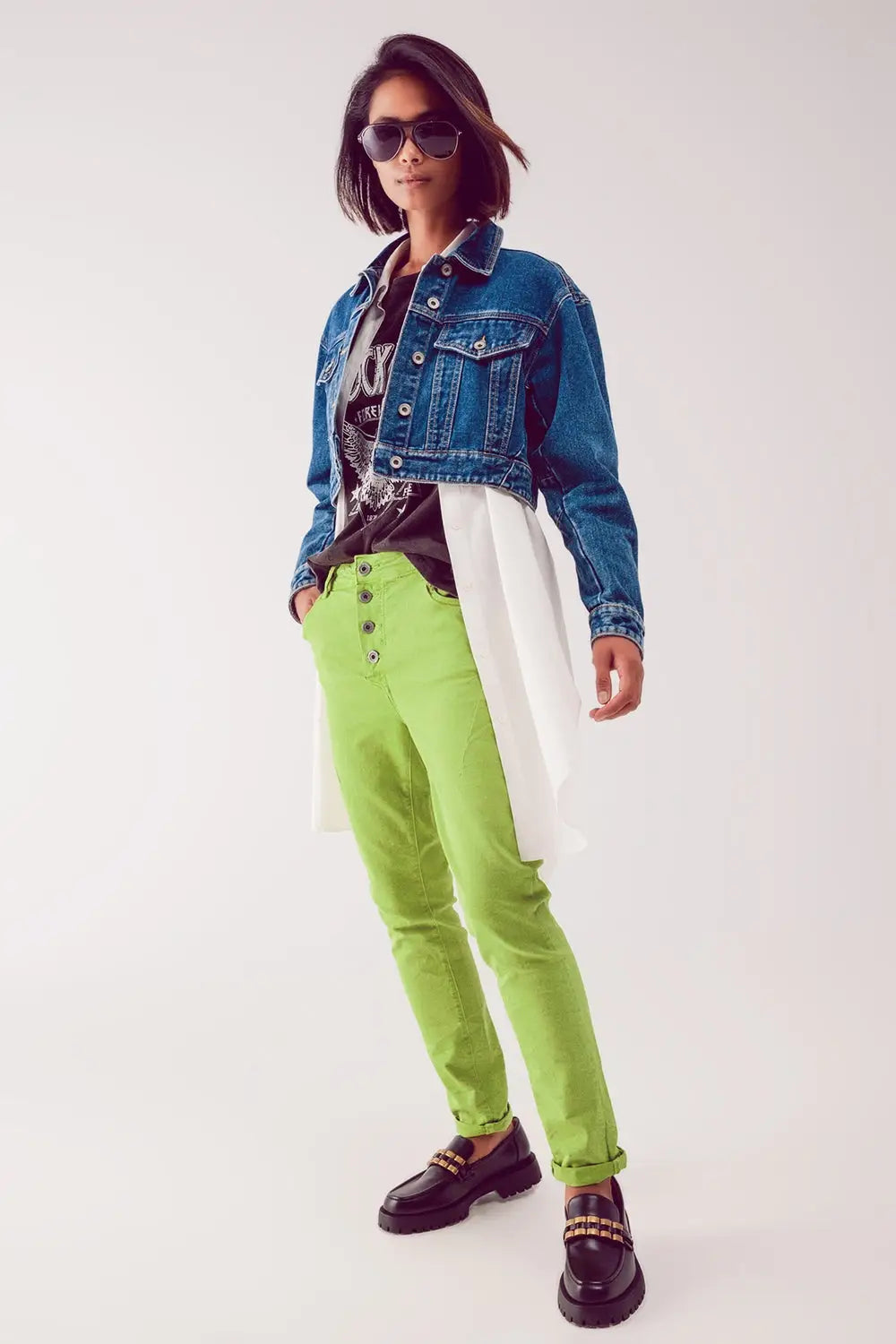 Cropped denim jacket in mid blue - Jackets