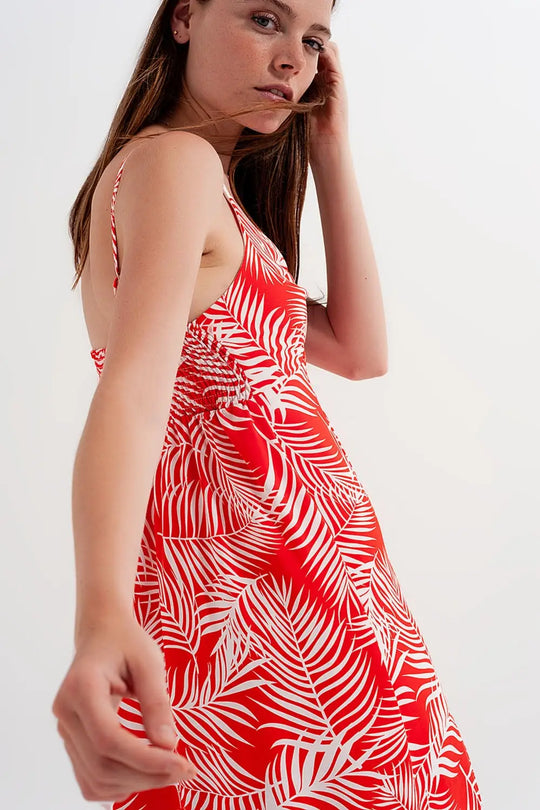 Maxi dress with splits in red leaves print - Dresses