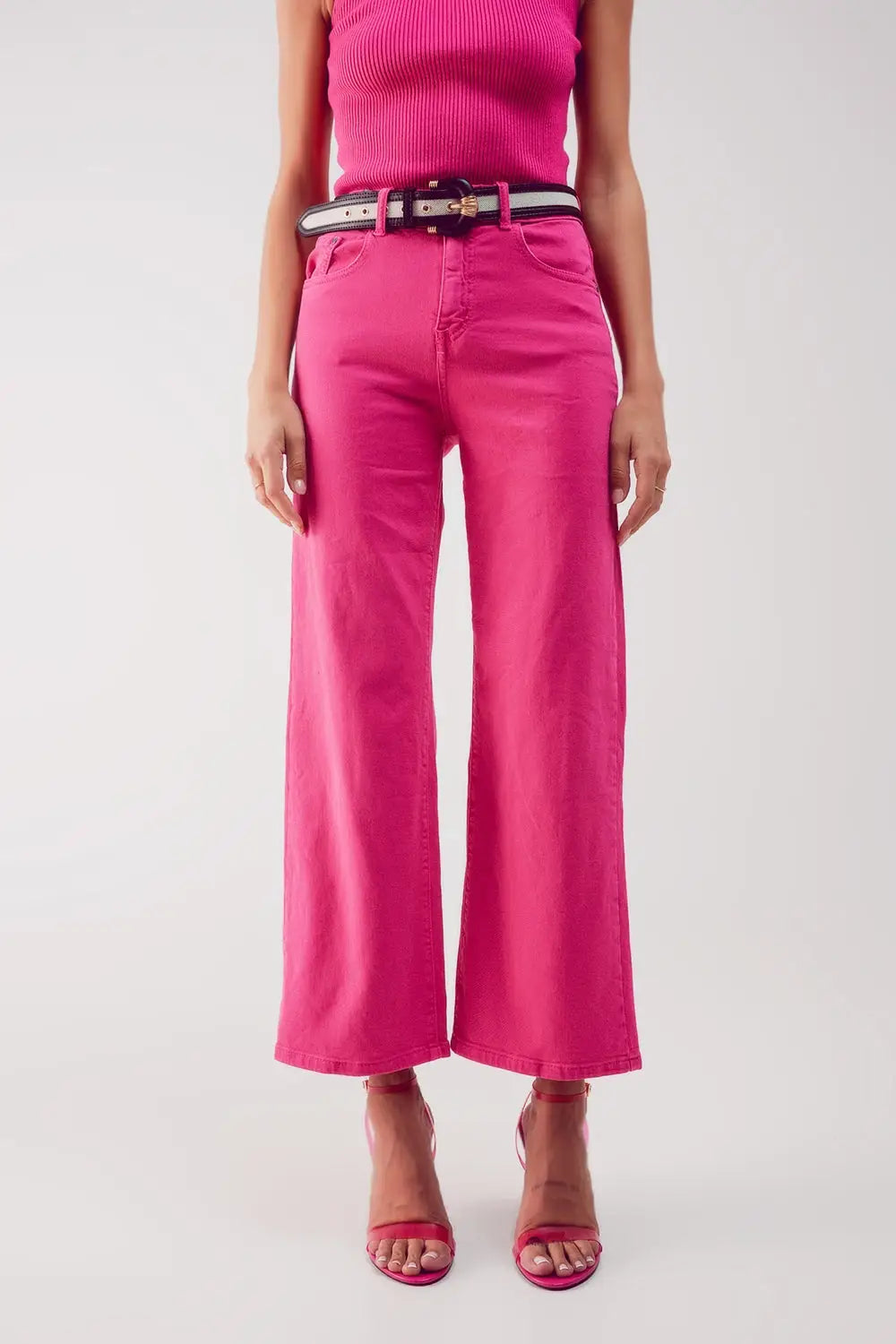 Cropped wide leg jeans in fushia - Colored Jeans