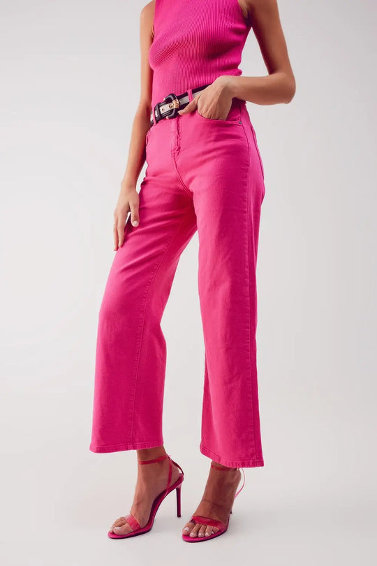 Cropped wide leg jeans in fushia - Colored Jeans